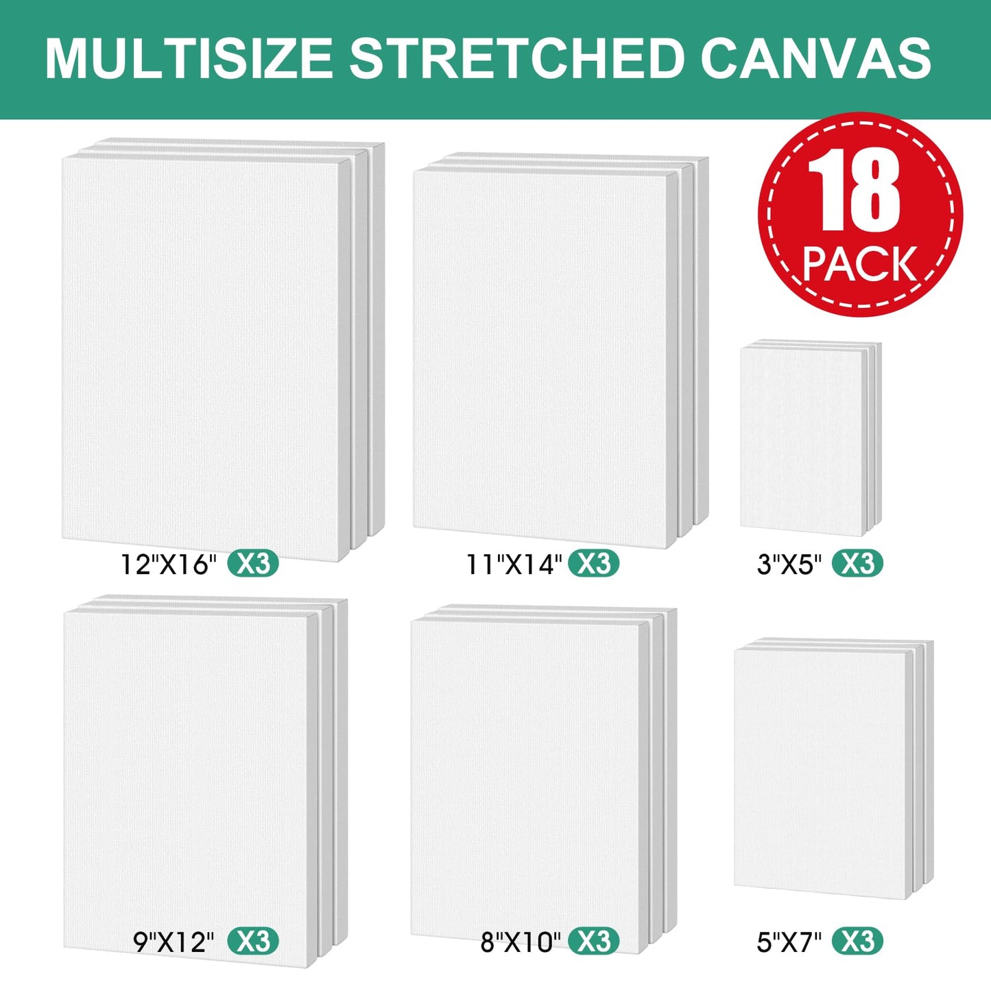 3 Pack Canvases for Painting with Multi Pack 11x14, 5x7, 8x10, Painting Canvas for Oil & Acrylic Paint